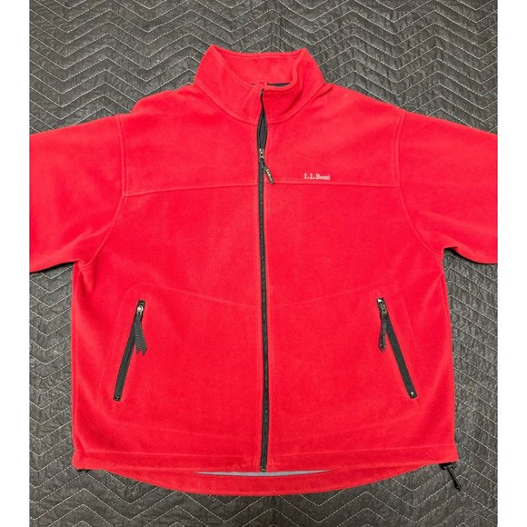 L.L.Bean Fleece Jacket Mens XL‎ Red Full Zip Long Sleeve Lined Outdoors Pockets - Picture 1 of 9